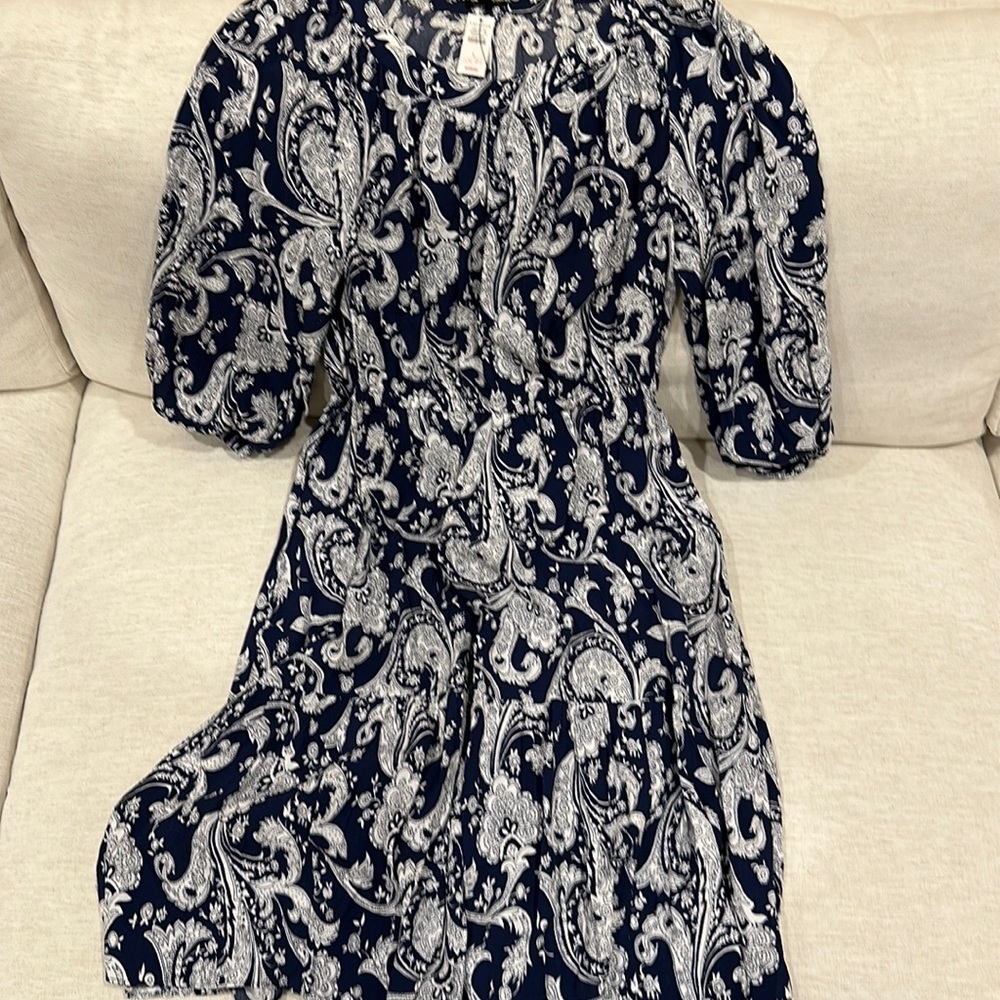 Talbots Large navy blue and white dress size Large